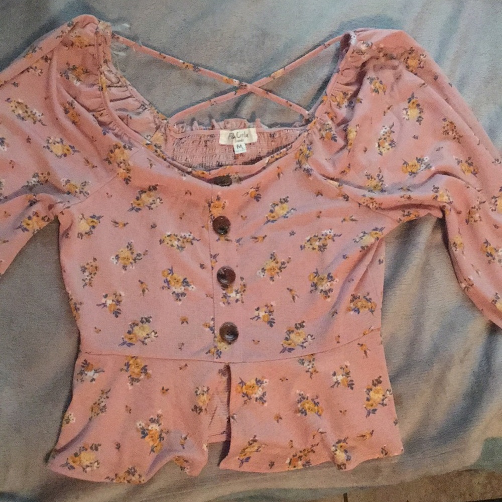 Pink floral blouse with buttons